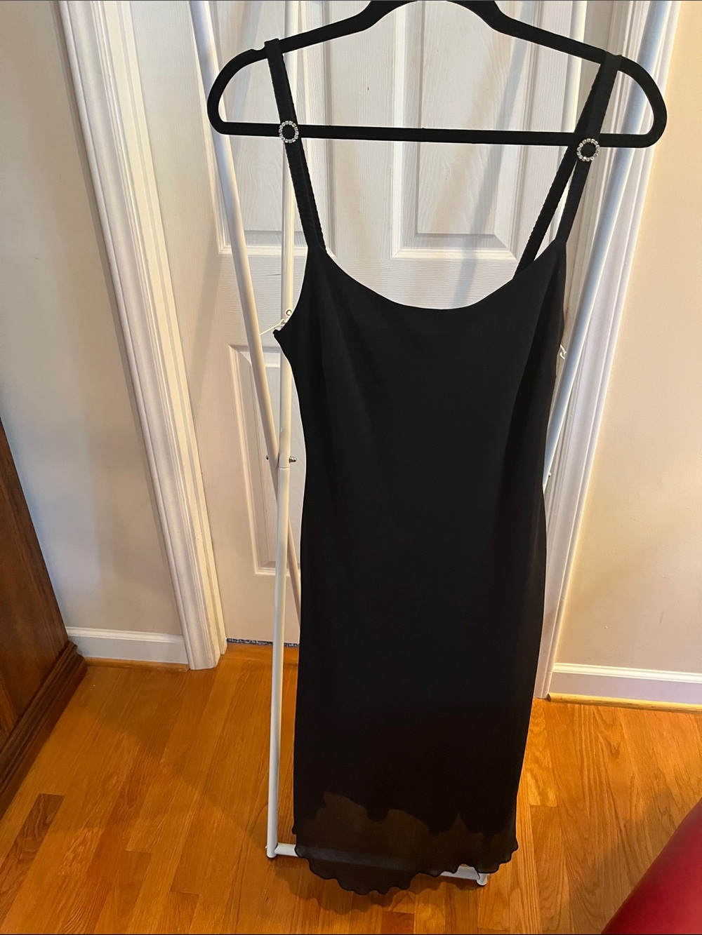 Scarlett Black Midi Slip Dress with Scalloped Hem PTP 18”
